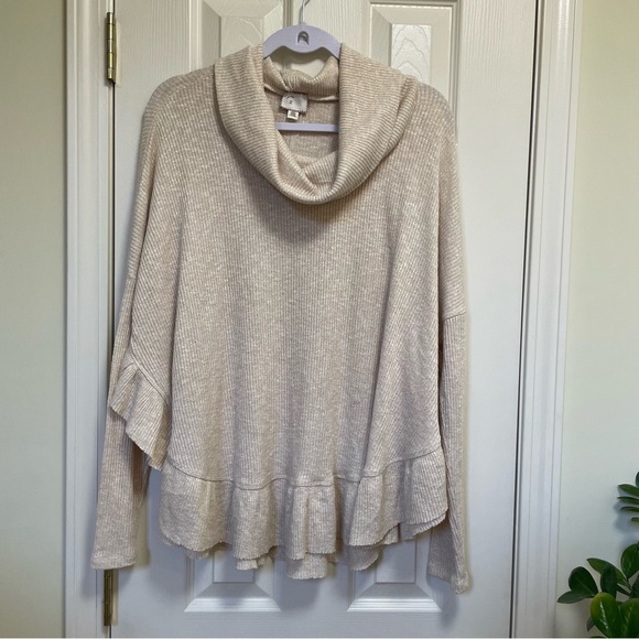 ANTHROPOLOGIE Postmark Orley Ruffled Cowlneck Ivory M/ L - Picture 4 of 11